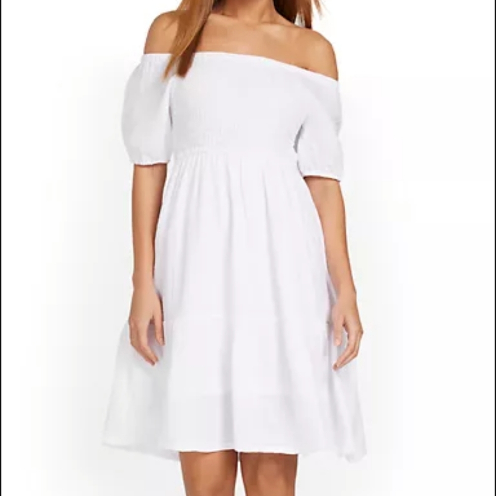 New York & Company Off the Shoulder Smocked Dress